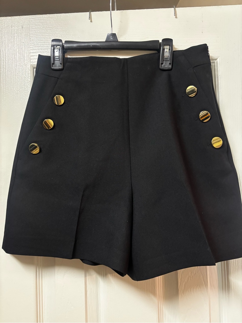 Zara Black High-Waist Shorts with Gold Buttons